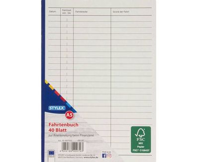Stylex 40079 Fahrtenbuch, DIN A5, 40 Blatt, FSC