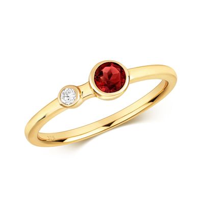 9 ct/ Karat Gelb Gold Damen - Diamant Ring Brillant-Schliff HI - I1 mit Granat