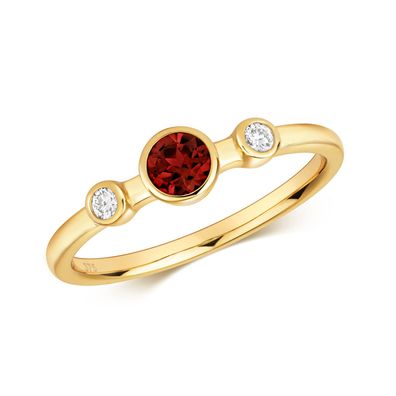 9 ct/ Karat Gelb Gold Diamant Ring Brillant-Schliff 0.07 Karat HI - I1 mit Granat