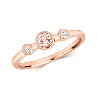 9 ct/ Karat Rotgold Diamant Ring Brillant-Schliff 0.07 Karat HI - I1 mit Morganit