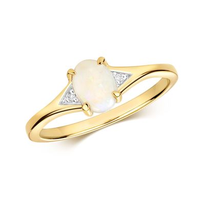 Eleganter 9 ct/ Karat Gelb Gold Damen - Diamant Ring Brillant-Schliff H - PK mit Opal