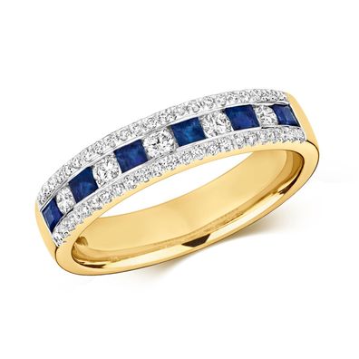 9 Karat (375) Gold Diamant Ring Brillant-Schliff 0.35 Karat HI - I1 mit Saphir