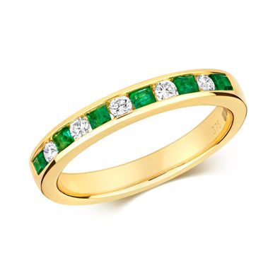 9 Karat (375) Gold Diamantring Brillant-Schliff 0.16 Karat HI - I1 mit Smaragd