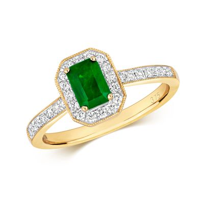 9 Karat (375) Gold Diamant Ring Brillant-Schliff 0.27 Karat HI - I1 mit Smaragd