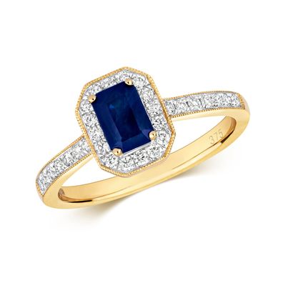 9 Karat (375) Gold Diamant Ring Brillant-Schliff 0.27 Karat HI - I1 mit Saphir