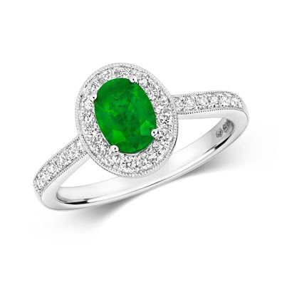 9 Karat (375) Weißgold Diamant Ring Brillant-Schliff 0.33 Karat HI - I1 mit Smaragd