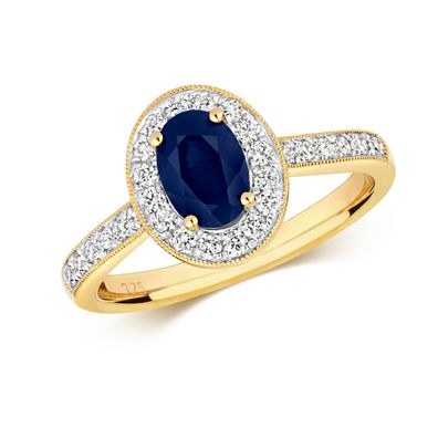 9 Karat (375) Gold Diamant Ring Brillant-Schliff 0.33 Karat HI - I1 mit Saphir