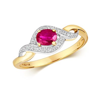 Stylischer 9 ct/ Karat Gelb Gold Diamant Ring Brillant-Schliff H - PK mit Rubin