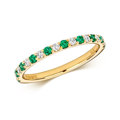 9 Karat (375) Gold Diamant Ring Brillant-Schliff 0.17 Karat H - I1 I2 mit Smaragd