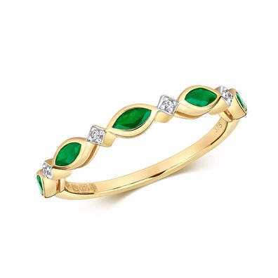 Schöner 9 ct/ Karat Gelb Gold Damen - Diamant Ring Brillant-Schliff mit Smaragd