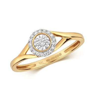 9 Karat (375) Gold Damen - Diamant Ring Brillant-Schliff 0.08 Karat H - I1