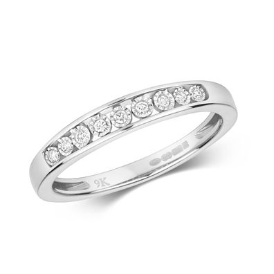 9 Karat (375) Weißgold Halb Eternity Diamant Ring Brillant-Schliff 0.06 Karat H - I1