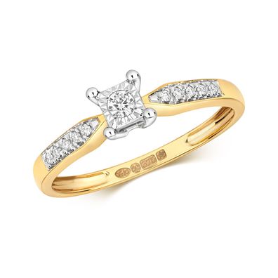 9 Karat (375) Gold Damen - Diamant Ring Brillant-Schliff 0.16 Karat H - I1 I2