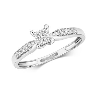 9 Karat (375) Weißgold Damen - Diamant Ring Brillant-Schliff 0.16 Karat H - I1 I2