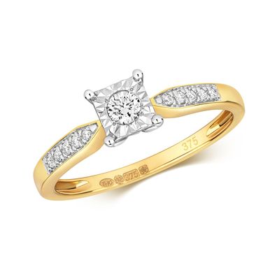 9 Karat (375) Gold Damen - Diamant Ring Brillant-Schliff 0.10 Karat H - I1 I2