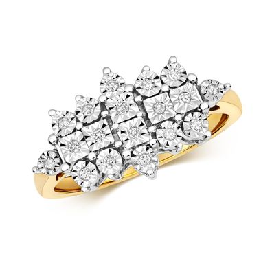 9 Karat (375) Gold Cluster Diamant Ring Brillant-Schliff 0.10 Karat H - I1 I2