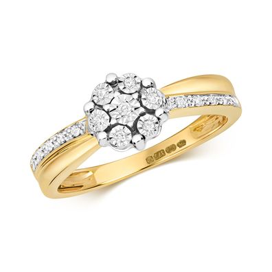 9 Karat (375) Gold Blume Damen - Diamant Ring Brillant-Schliff 0.09 Karat H - I1 I2