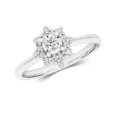 Edler 9 ct/ Karat Weißgold Damen - Diamant Ring Brillant-Schliff 0.32 Karat GH - I1