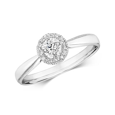 Wunderschöner 9 ct/ Karat Weißgold Diamant Ring Brillant-Schliff 0.13 Karat GH - I1