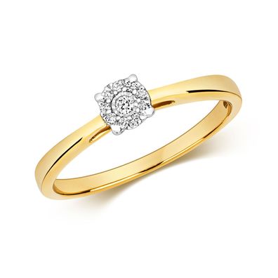 9 Karat (375) Gold Solitär Verlobung Diamant Ring Brillant-Schliff 0.06 Karat H - I1