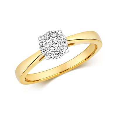 9 Karat (375) Gold Solitär Verlobung Diamant Ring Brillant-Schliff 0.15 Karat H - I1