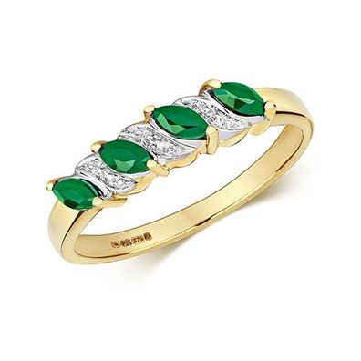Eleganter 9 ct/ Karat Gelb Gold Diamantring Brillant-Schliff H - PK mit Smaragd