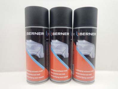 3x Berner Spraydose Lackspray schwarz matt 400ml RAL 9005 Autolack Kfz Lack