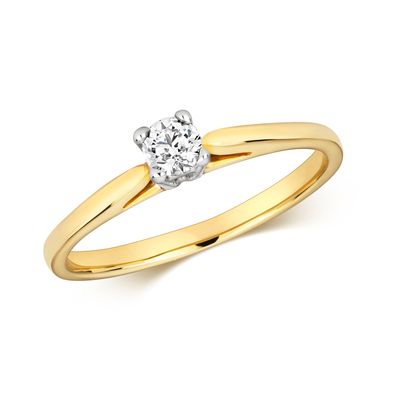 9 ct/ Karat Weißgold/ Gelb Gold Diamant Ring Brillant-Schliff 0.15 Karat H - I1