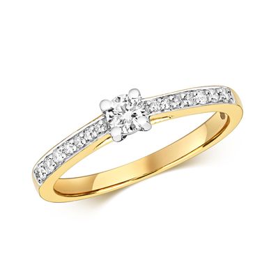 9 ct/ Karat Weißgold/ Gelb Gold Diamant Ring Brillant-Schliff 0.27 Karat H - I1