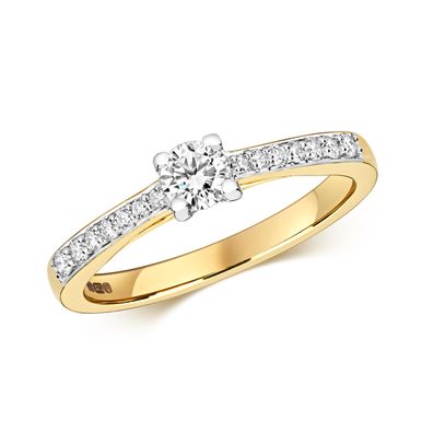 9 ct/ Karat Weißgold/ Gelb Gold Diamant Ring Brillant-Schliff 0.40 Karat H - I1