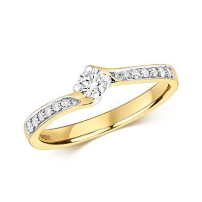 9 ct/ Karat Weißgold/ Gelb Gold Diamant Ring Brillant-Schliff 0.32 Karat H - I1