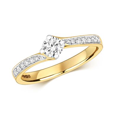 9 ct/ Karat Weißgold/ Gelb Gold Diamant Ring Brillant-Schliff 0.47 Karat H - I1