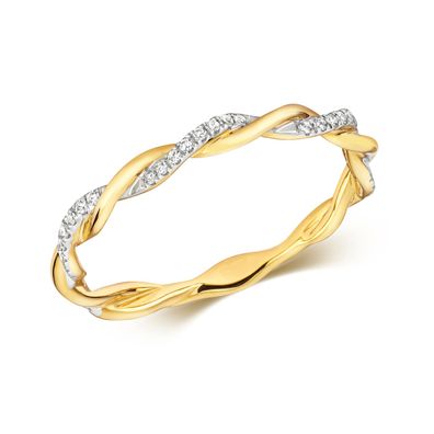9 ct/ Karat Weißgold/ Gelb Gold Diamant Ring Brillant-Schliff 0.05 Karat H - I1
