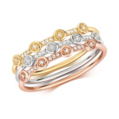 Atemberaubender 9 ct/ Karat Weißgold/ Gelb Gold/ Rotgold Diamant Stapelbare ring