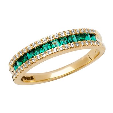 Eleganter 9 ct/ Karat Gelb Gold Damen - Ring mit Smaragd (synth.), Saphir (synth.)