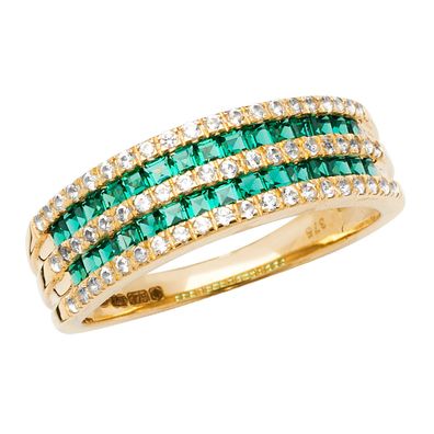 Atemberaubender 9 ct/ Karat Gelb Gold Ring mit Smaragd (synth.), Saphir (synth.)