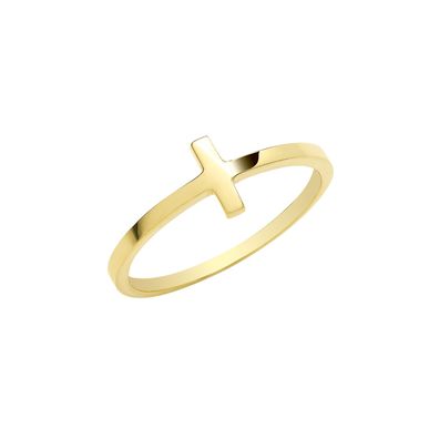 Moderner 9 ct/ Karat Gelb Gold Kreuz Damen - Ring