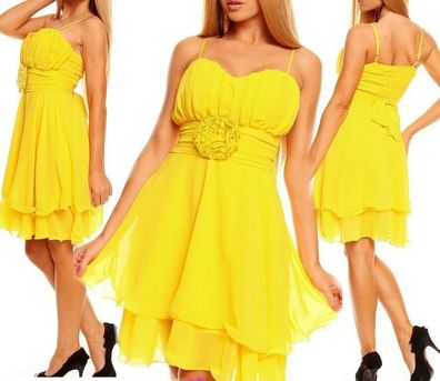 SeXy Miss Damen Chiffon Volant Kleid Cocktail Abend Party Dress 34/36/38 gelb