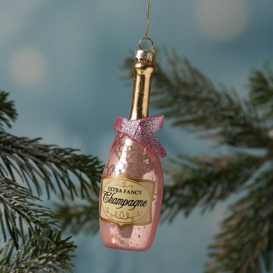 Weihnachtsbaumschmuck Champagner Flasche Glas inkl. Aufhänger Geschenk rosa