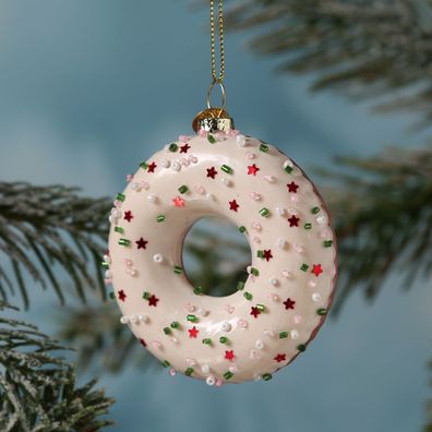 Weihnachtsbaumschmuck Donut Christbaumschmuck Anhänger Geschenk weiß H: 8,5cm