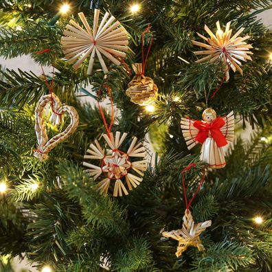 Weihnachtsbaumschmuck Strohsterne Strohfiguren Weihnachtsdeko Aufhänger 56 Stück
