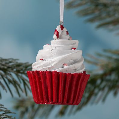 Weihnachtsbaumschmuck Muffin Cupcake Törtchen Anhänger Geschenk H: 8cm weiß