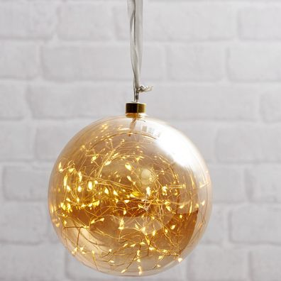 Glaskugel GLOW amber Glas 80 warmweiße LED D:20cm inkl. Trafo 3m Kabel