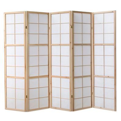 5 fach Holz Paravent Raumteiler Shoji Wand natur 169