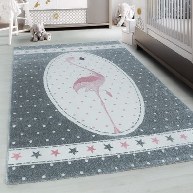 Teppich Kinderteppich Kinderzimmer Babyzimmer niedlicher Flamingo mit Sternen