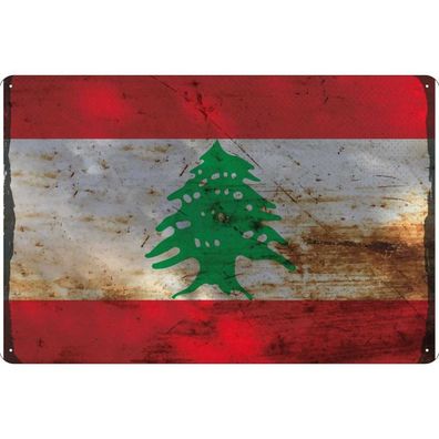Blechschild Wandschild Metallschild 20x30 cm - Libanon Flag of Lebanon Rost