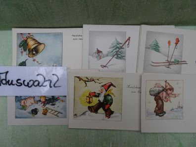 alte mini Grußkarten Geschenkanhänger Kuvert Neujahr Glücksbringer Wichtel Dittmann &