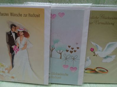 3 alte mini Grußkarten Glückwunsch zur Vermählung Hochzeit Herlitz West Germany