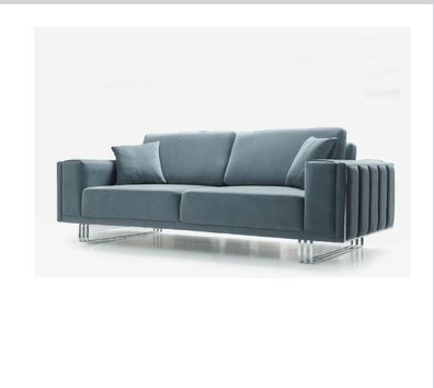Sofa 3 Sitzer blau Farben Couch Polster Wohnzimmer Sofas Design Edelstahl