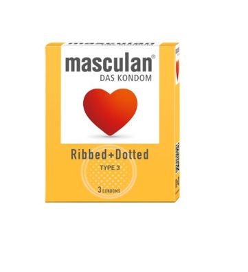 3 x - Masculan Ribbed & Kondome - geriffelt genoppt, rosa Summer Sale??